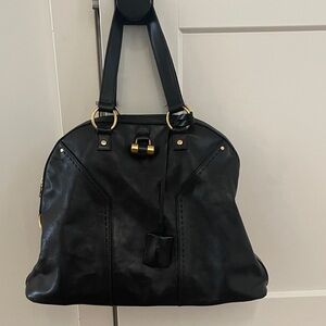 YSL Black Leather Oversized Muse Dome Bag